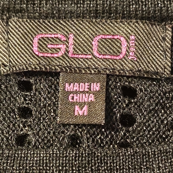 Glo Jeans Black Mesh Knit Long Sleeve Top Layering Sweater Size M - Picture 6 of 7